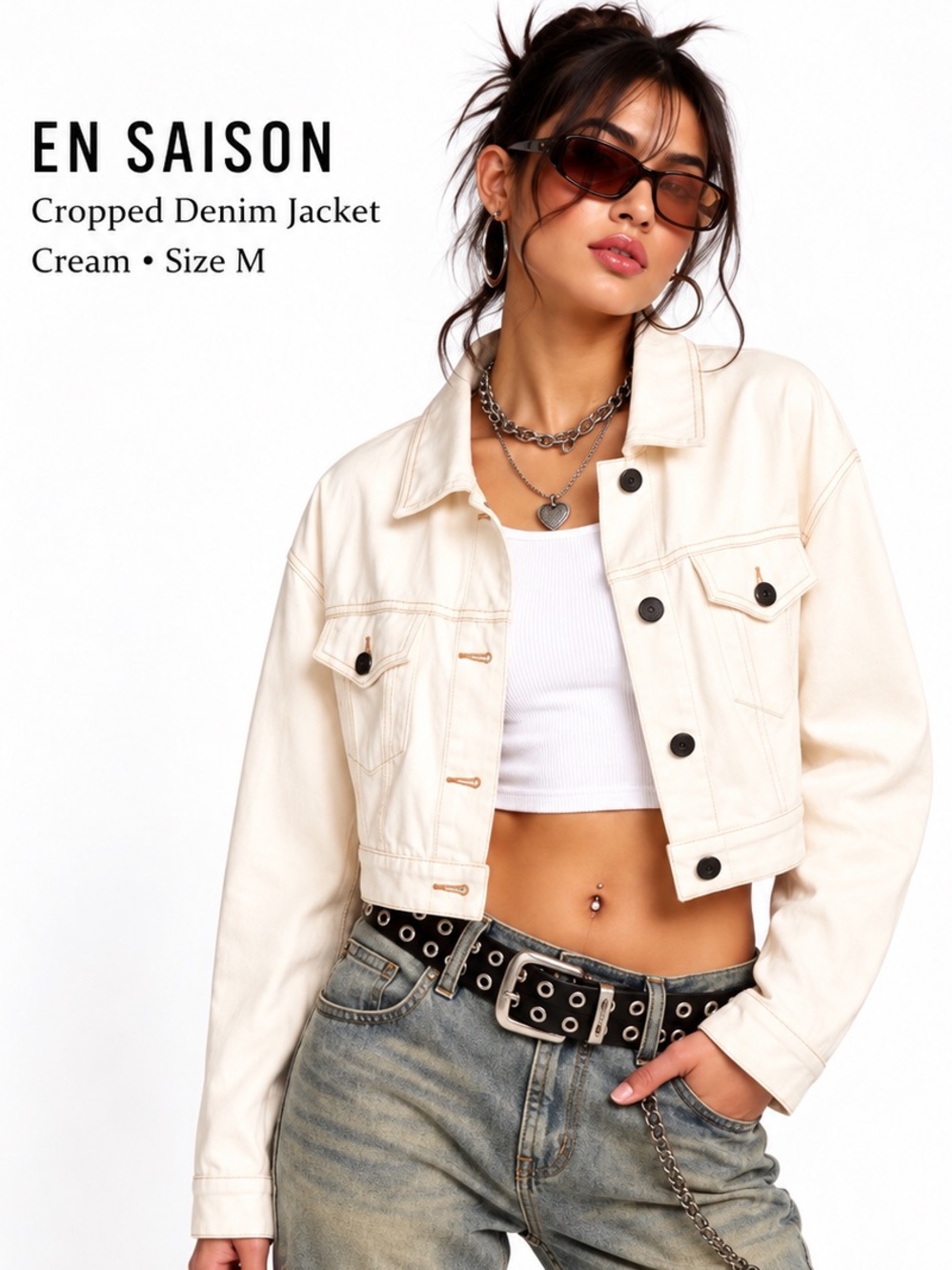 En Saison Cropped cream jean jacket size Medium